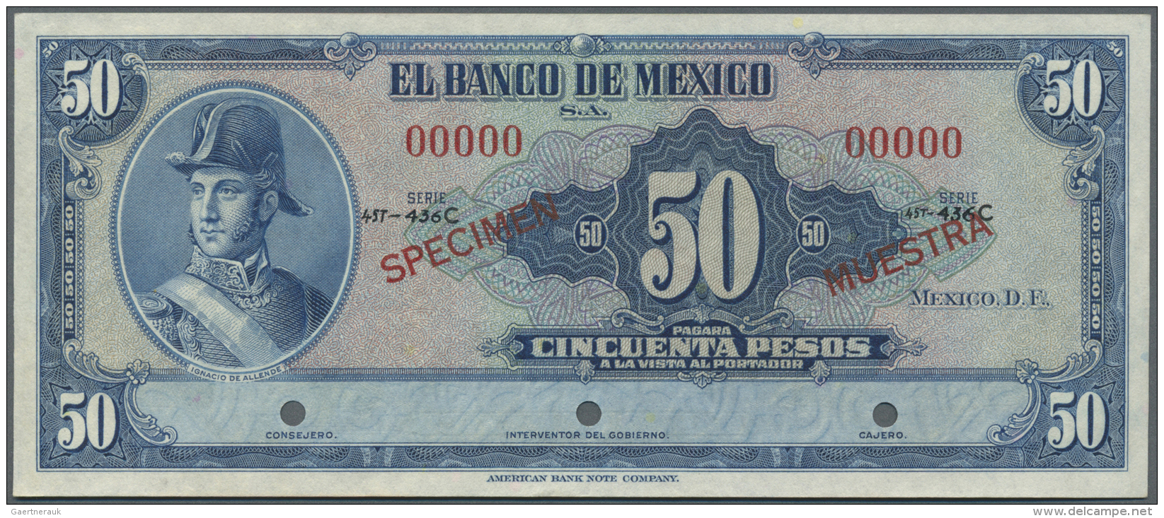 Mexico: 50 Pesos 1941 Specimen P. 41s, 3 Cancellation Holes, Zero Serial Numbers, Specimen Overprint In Condition: UNC. - Mexique