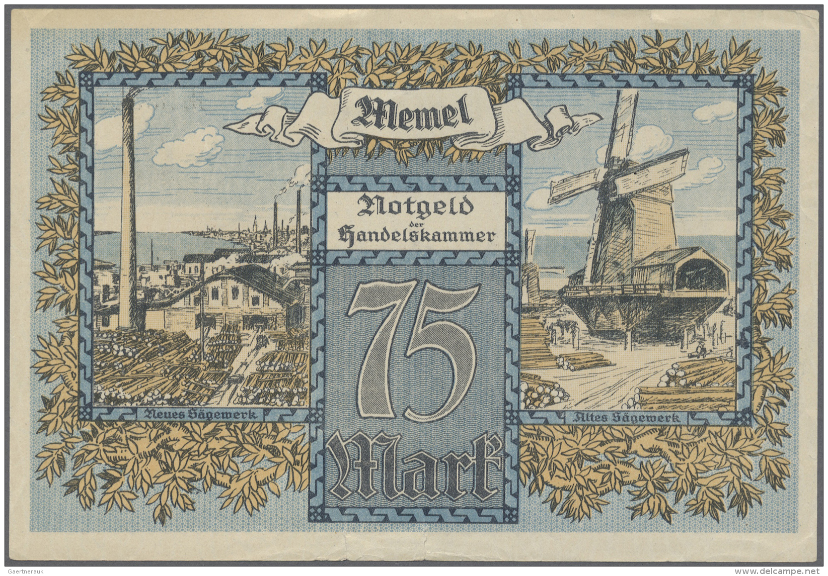 Memel: 75 Mark 1922 P. 8, Never Folded But Creases At Upper Border And 2 Tears (1cm) At Lower Border, Crisp Paper And Ni - Otros – Europa