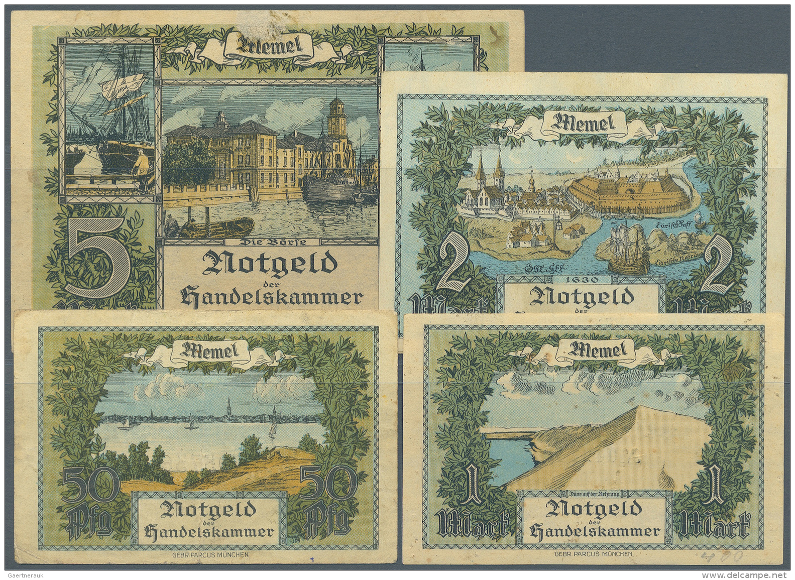 Memel: Set Of 4 Different Notes Containing 1/2, 1, 2 And 5 Mark 1922 P. 1-4. The 1/2 Mark Is Condition VF-, The 1 Mark I - Autres - Europe