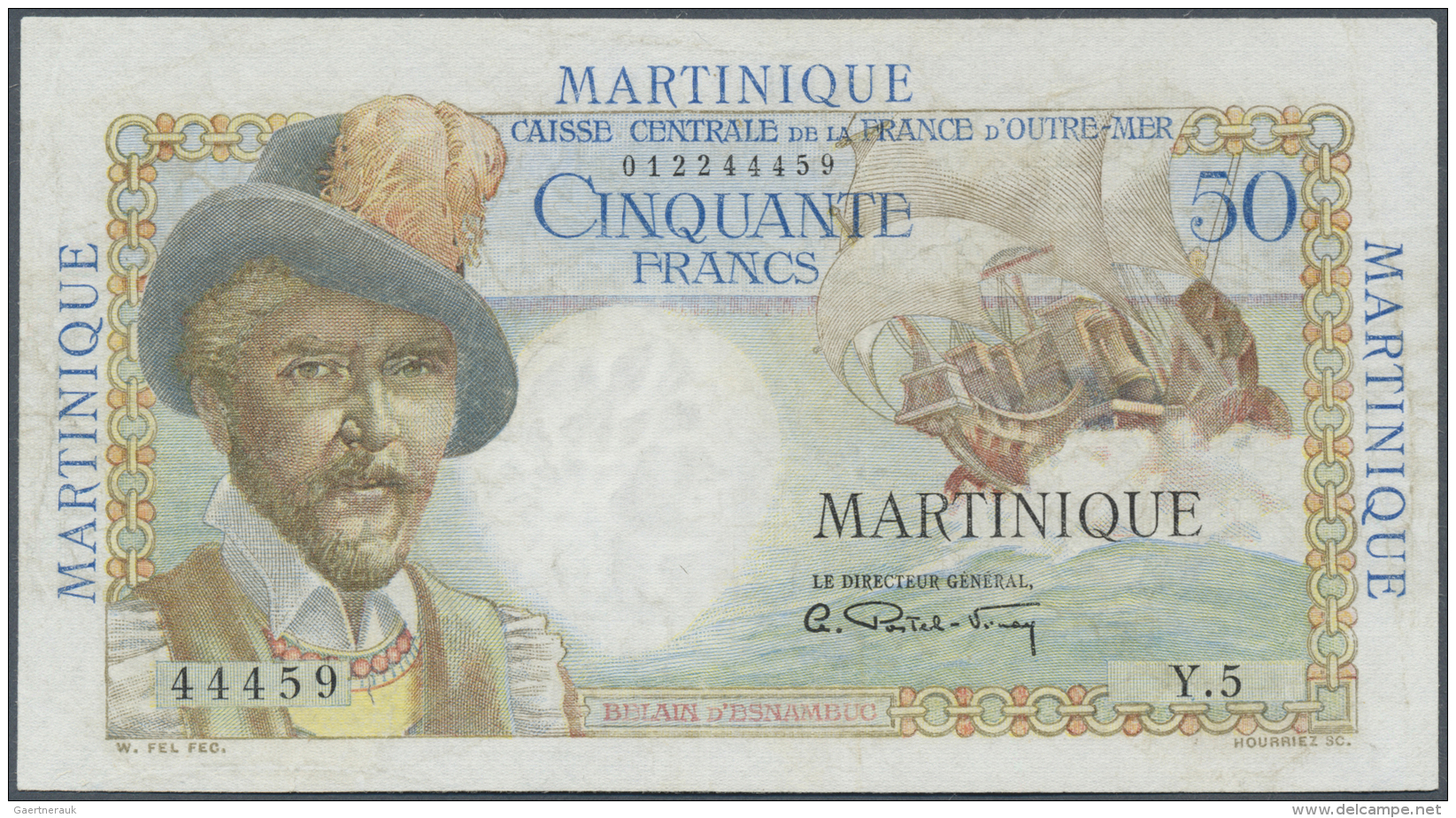 Martinique: Caisse Centrale De La France D'Outre-Mer 50 Francs ND(1947-49), P.30, Nice Condition With Some Folds And Cre - Altri & Non Classificati