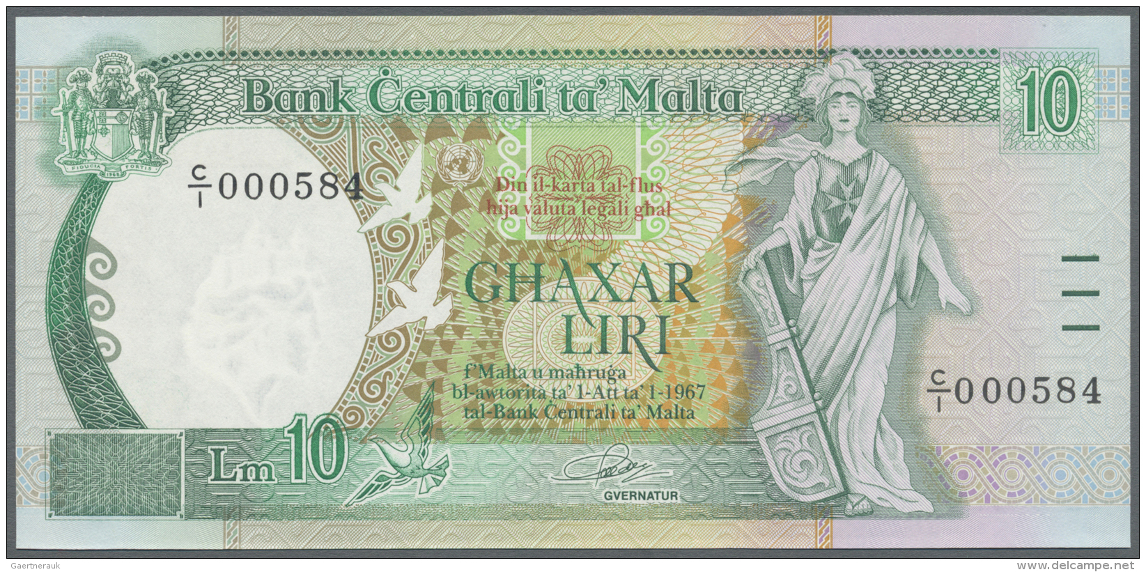 Malta: 10 Lira ND(1989) P. 43a In Condition: UNC. - Malte