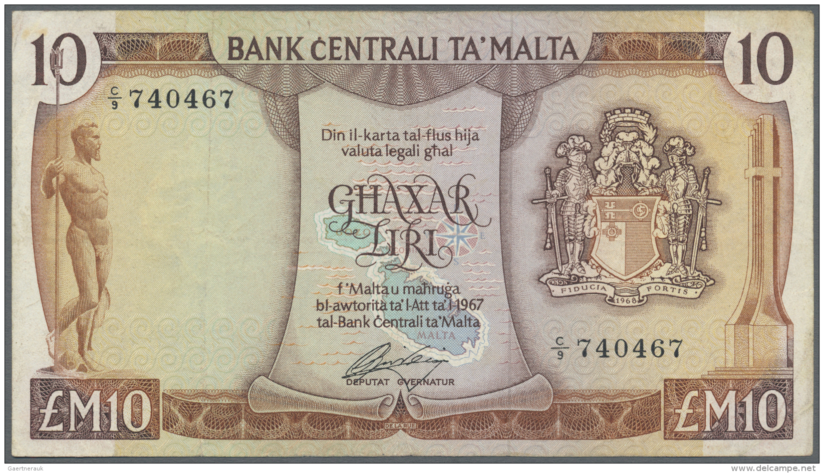 Malta: 10 Lira ND(1973) P. 33e In Condition: F+. - Malte