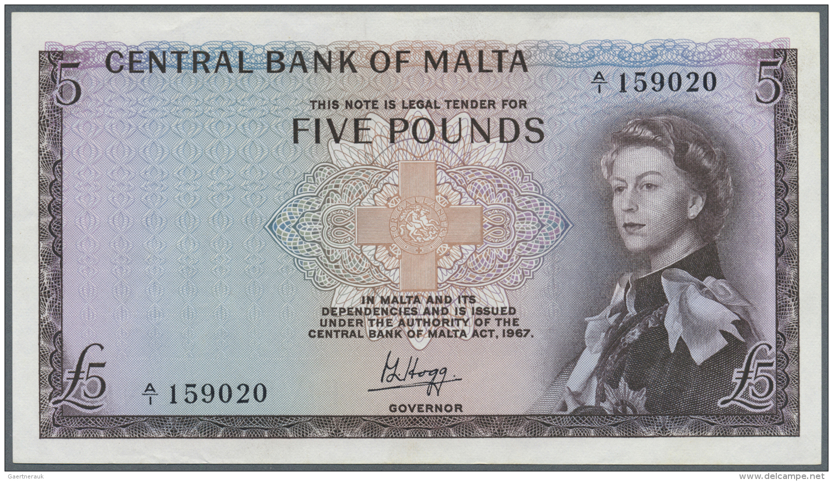 Malta: 5 Pounds ND(1968) P. 30a, Light Handling In Paper, No Strong Folds, No Holes Or Tears, Condition: XF-. - Malte