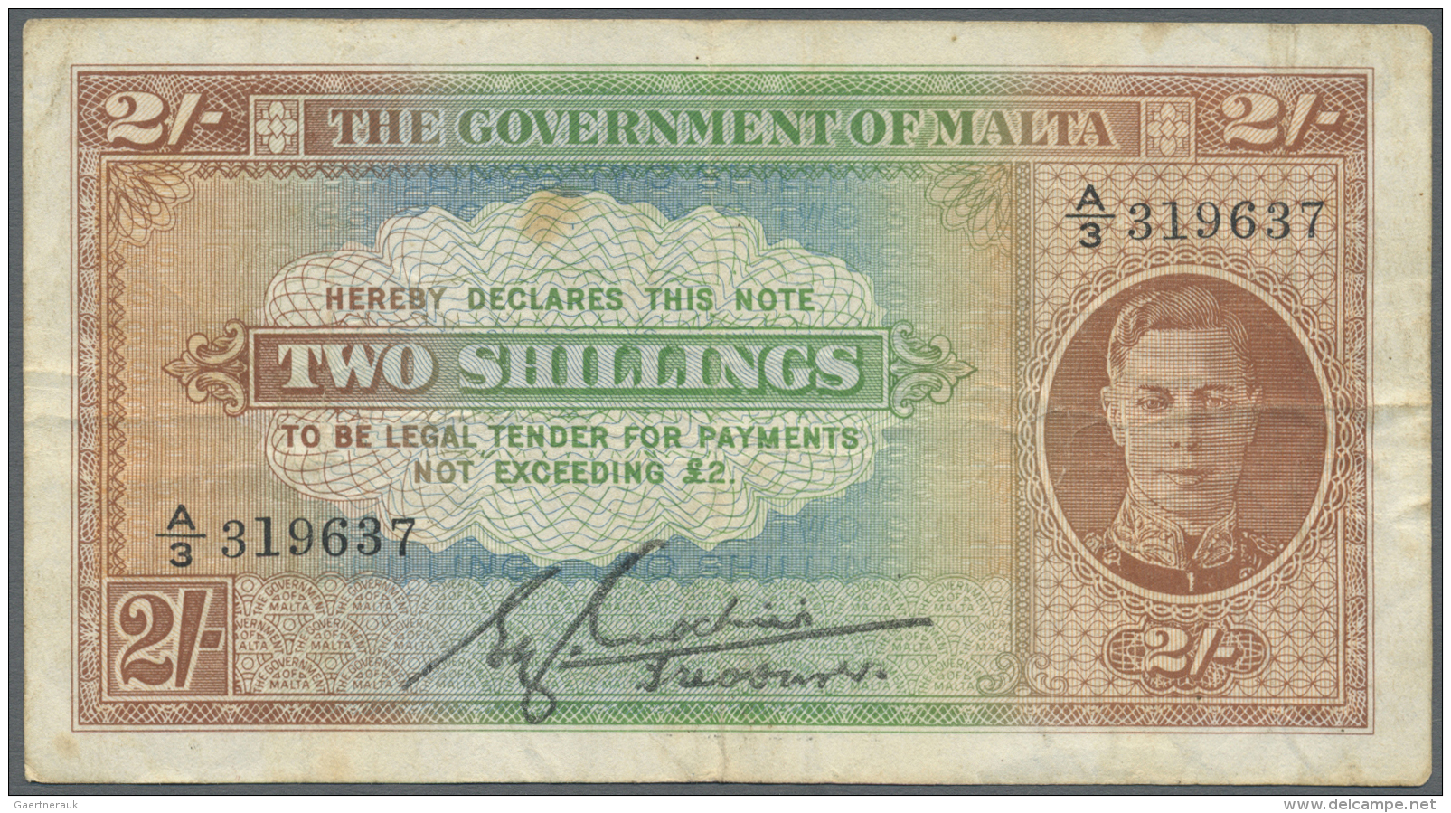 Malta: 2 Shillings 6 Pence ND(1940) P. 18 With 3 Pinholes But Without Tears, Condition: F+ To VF-. - Malte