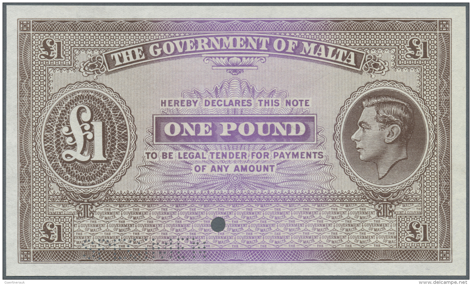 Malta: 1 Pound ND Color Trial P. 14ct With Specimen Perforation At Lower Border, Crisp Original Paper, Just A Very Light - Malta