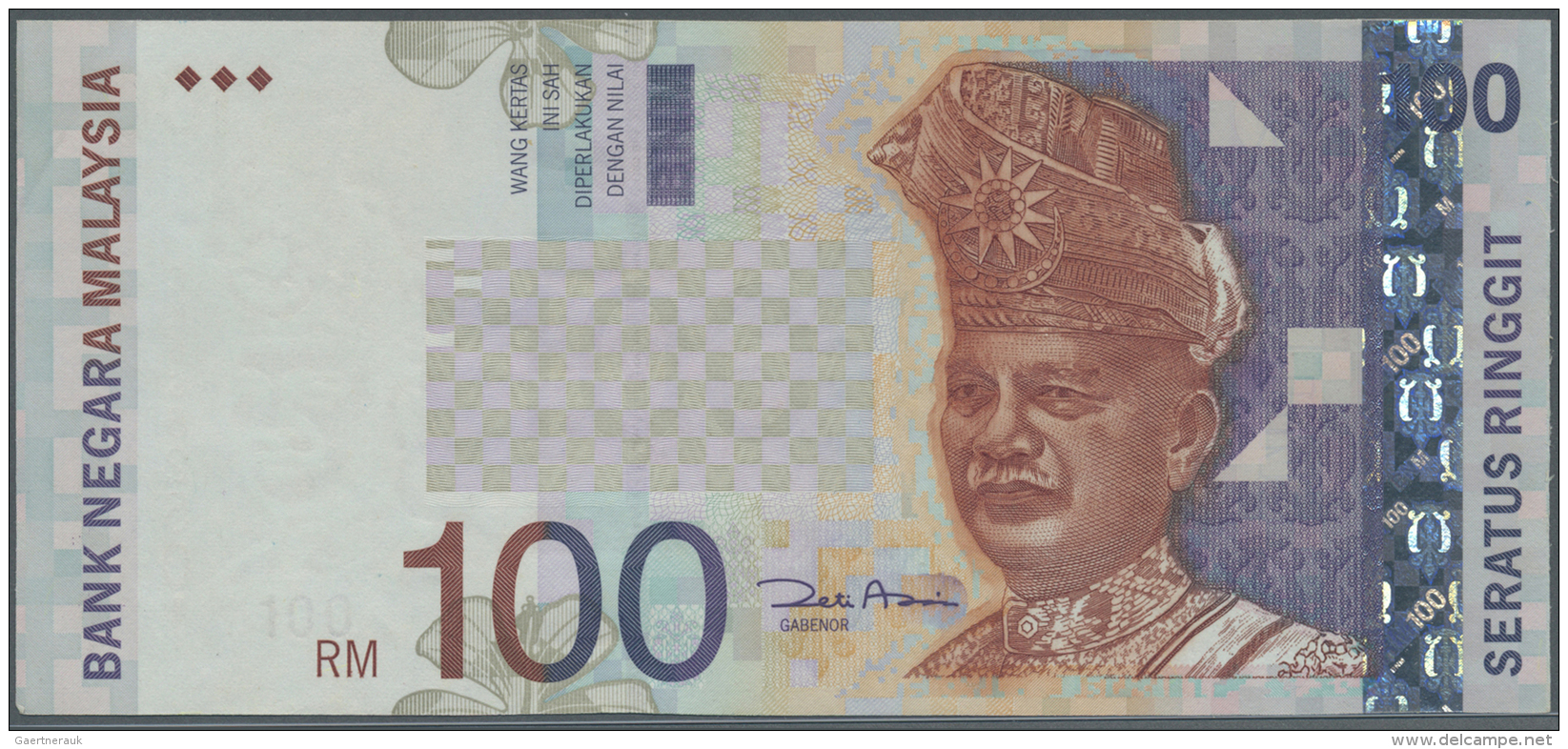 Malaysia: 100 Ringgit ND(1996-2001) P. 44 With Error Print Of The Portrait Color, Light Folds In Paper, Condition: XF. - Malaysie