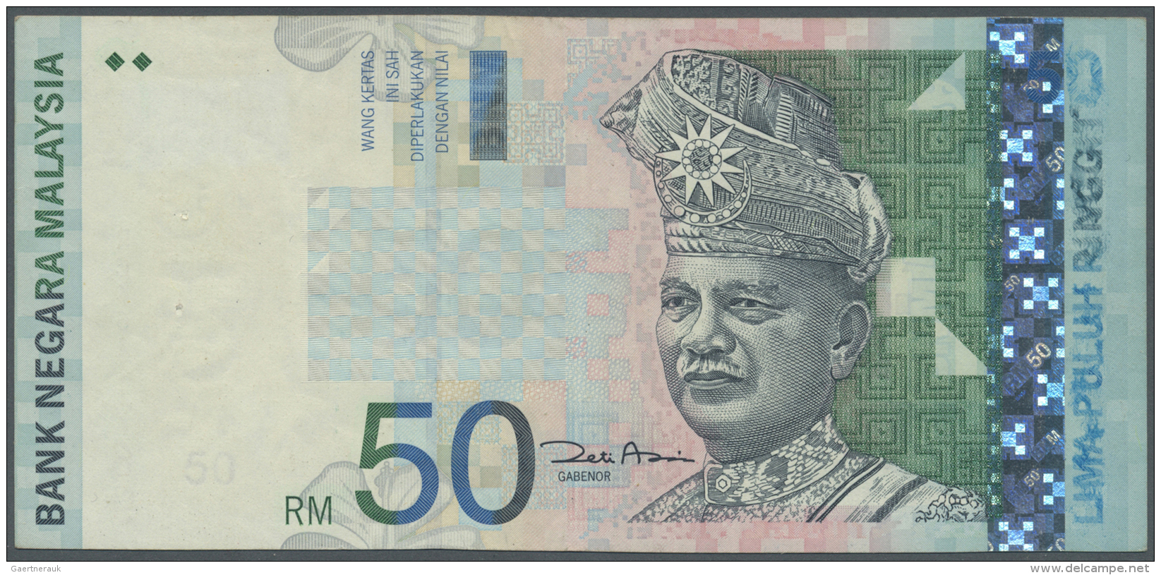 Malaysia: 50 Ringgit ND(1998-2001) P. 43 Error Print At Right Border, The Denomination "50" And Print At Left Border Is - Malaysie