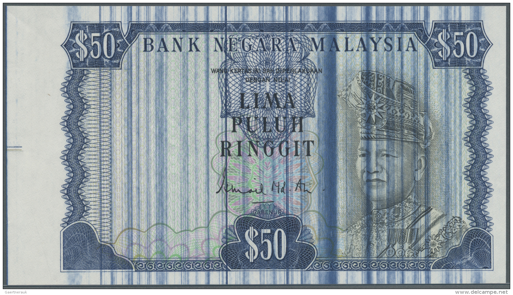 Malaysia: Very Rare Proof Print Of 50 Ringgit ND(1976 &amp; 1981) P. 16p, Printed Without Serial Numbers, With Watermark - Malesia