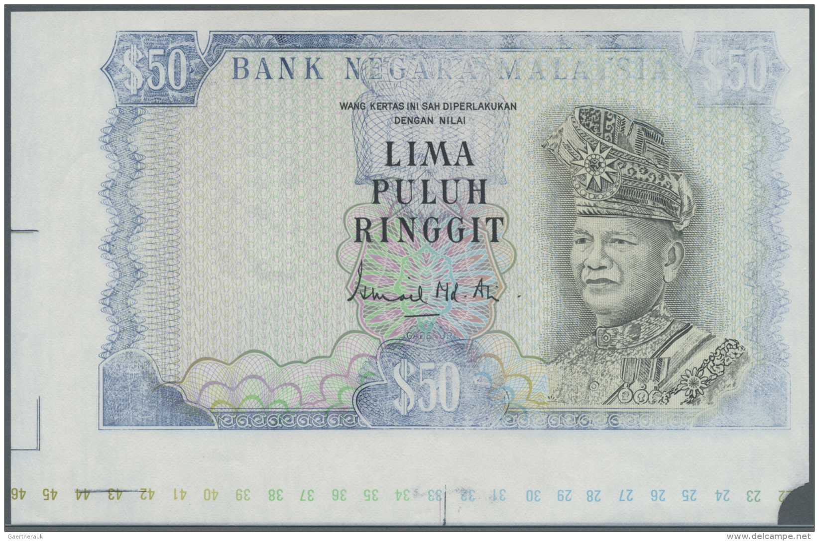 Malaysia: Very Rare Proof Print Of 50 Ringgit ND(1976 &amp; 1981) P. 16p, Printed Without Serial Numbers, With Watermark - Malaysie