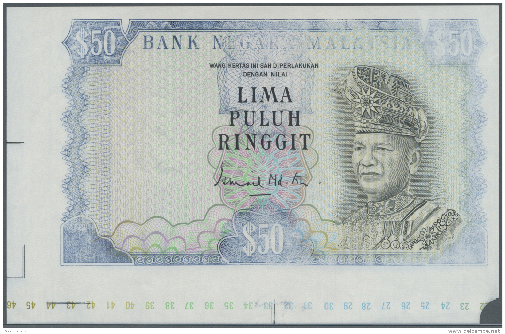 Malaysia: Very Rare Proof Print Of 50 Ringgit ND(1976 &amp; 1981) P. 16p, Printed Without Serial Numbers, With Watermark - Malaysia