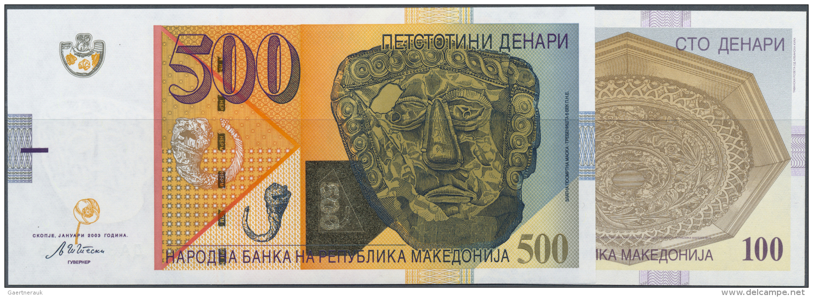 Macedonia / Mazedonien: Set Of 2 Notes 100 Dinara 2000 P. 20 And 500 Dinara 2003 P. 21a In Condition: UNC. (2 Pcs) - Macédoine Du Nord