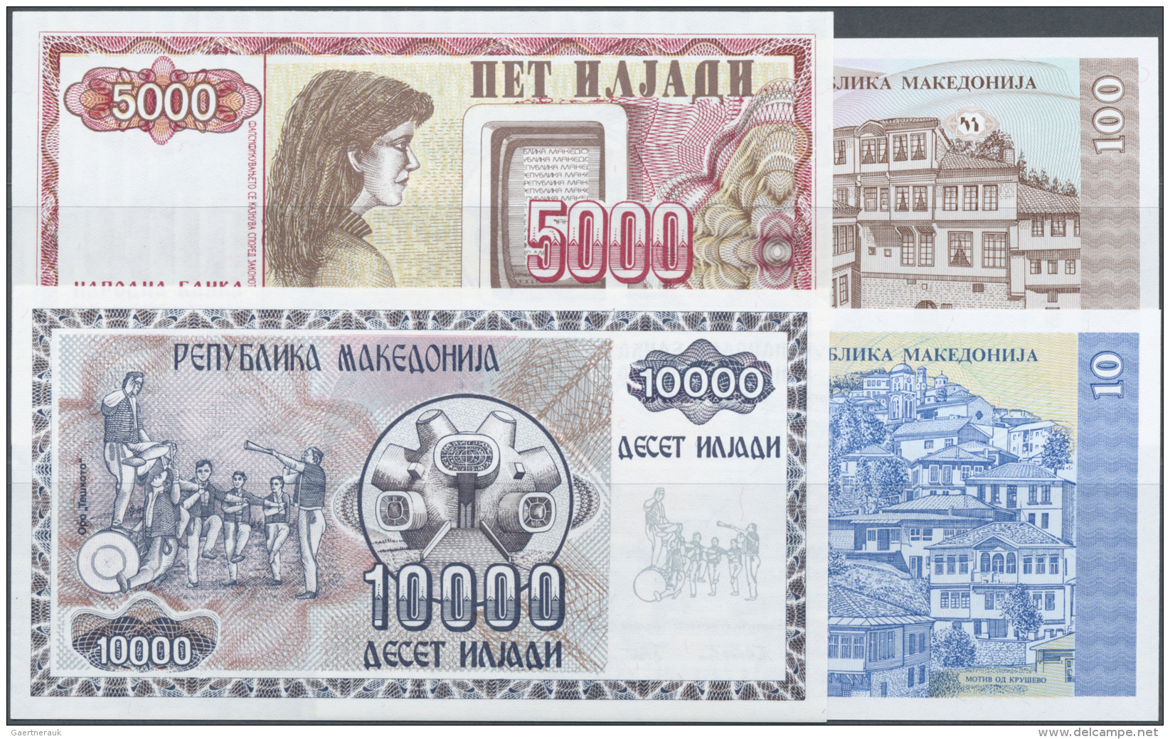 Macedonia / Mazedonien: Set Of 20 Notes Containing A Group Of 5 Notes 10-1000 Dinara With Stamp (fantasy Issue), 8 State - Macedonia Del Nord