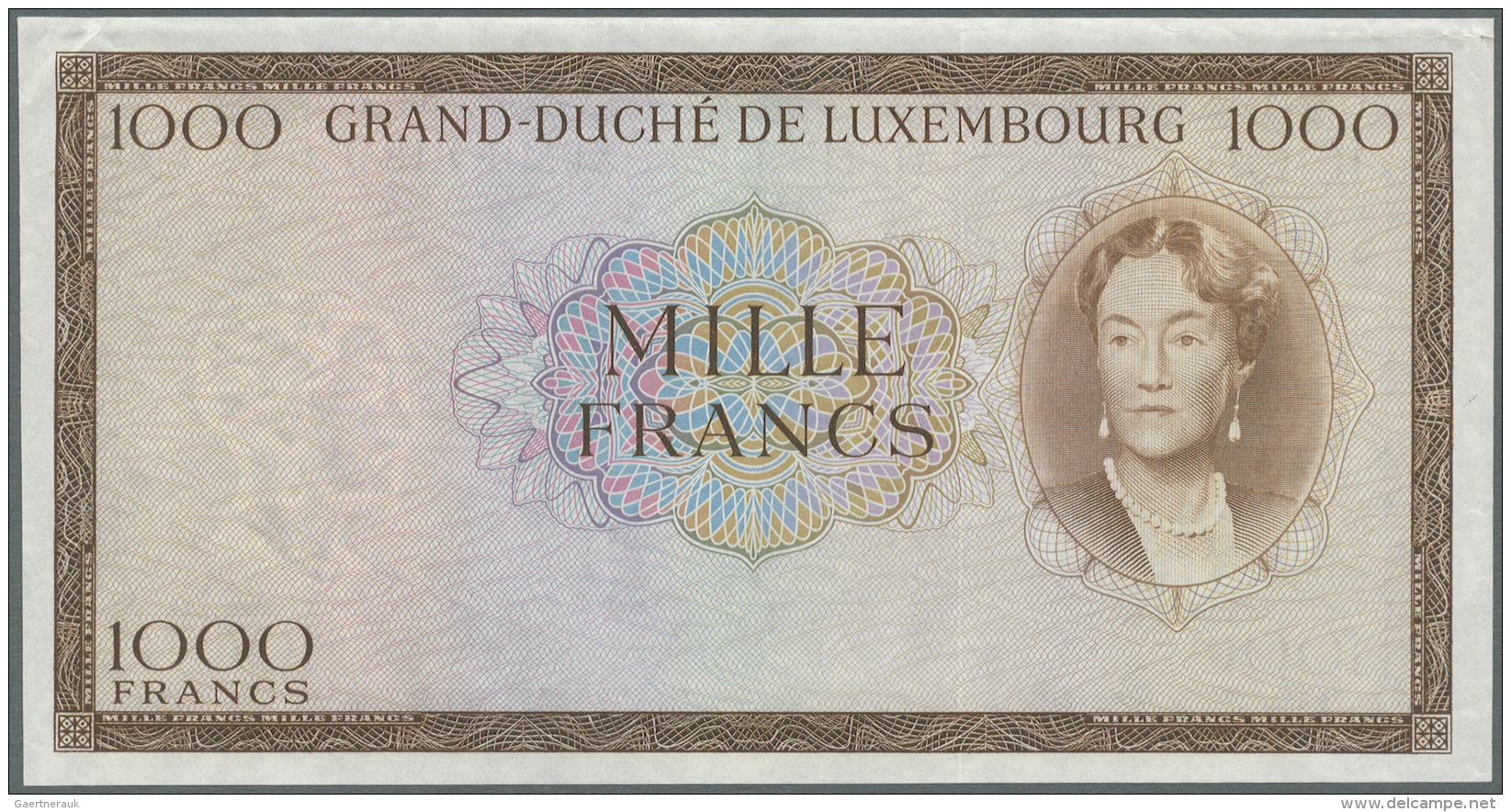 Luxembourg: 1000 Francs ND P. 52 Proof Print Without Serial And Signatures, Horizontal Fold Along The Upper Border, Corn - Lussemburgo