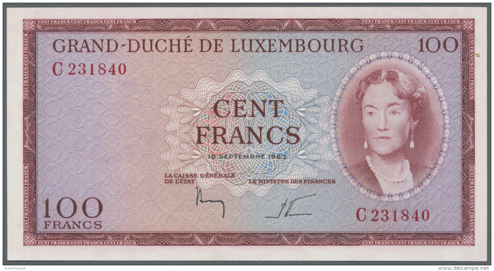 Luxembourg: 100 Francs 1963 P. 52a In Condition: UNC. - Luxembourg