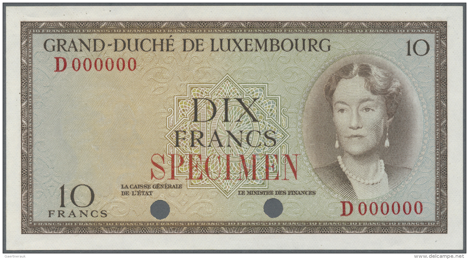 Luxembourg: 10 Francs ND(1954) Color Trial P. 48ct, Residuals From Attachment To Presentation Book At Left On Back, 2 Di - Luxembourg