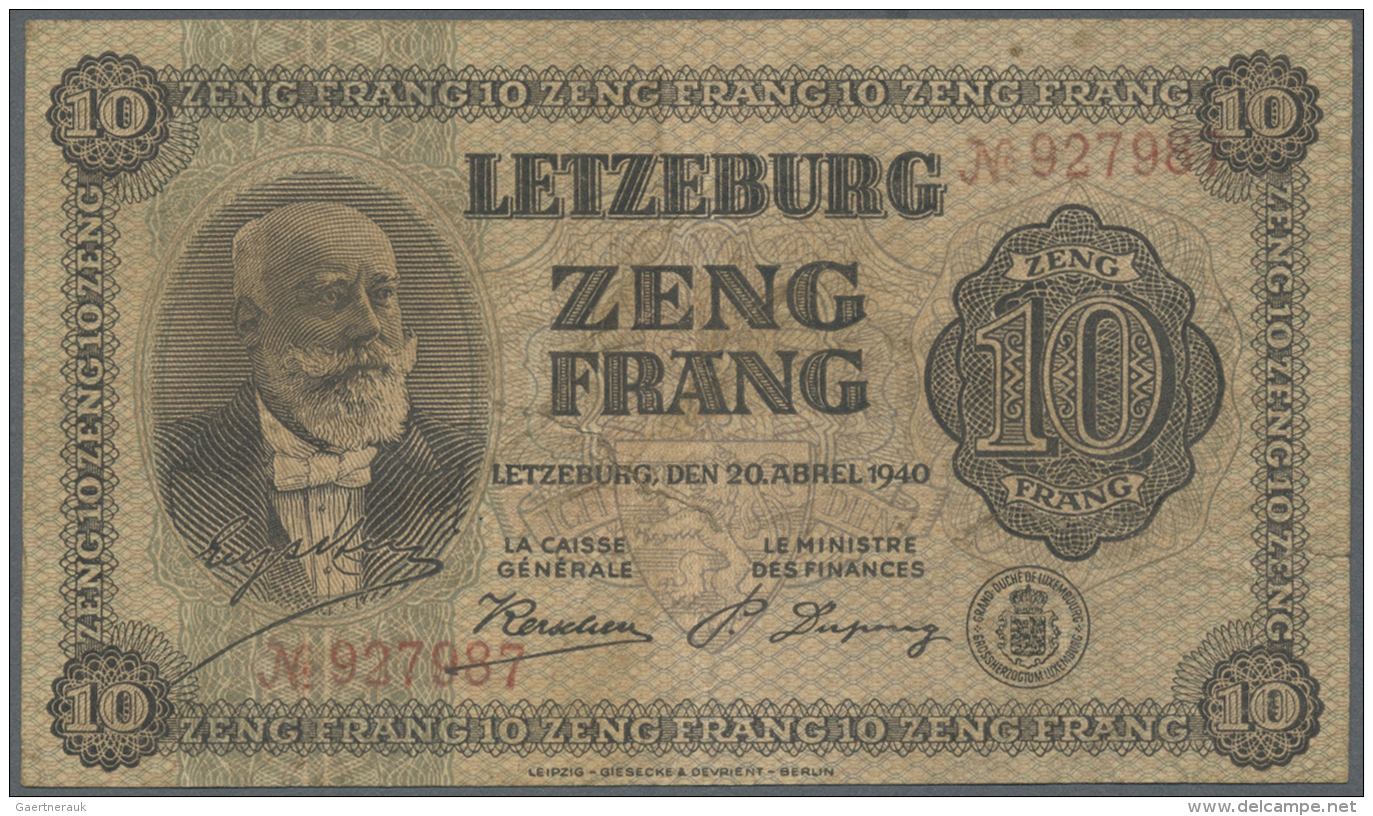 Luxembourg: 10 Francs 1940 P. 41, Center Fold, Some Creases In Paper, 5mm Tear At Right Border, No Holes, No Repairs, St - Luxembourg