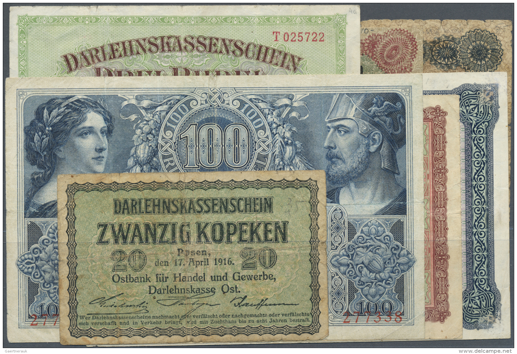 Lithuania / Litauen: Set Of 7 Different Notes Containing 20 Kopeken 1916 P. R120 (F-), 50 Kopeken 1916 P. 121c (F+), 1 R - Lituanie