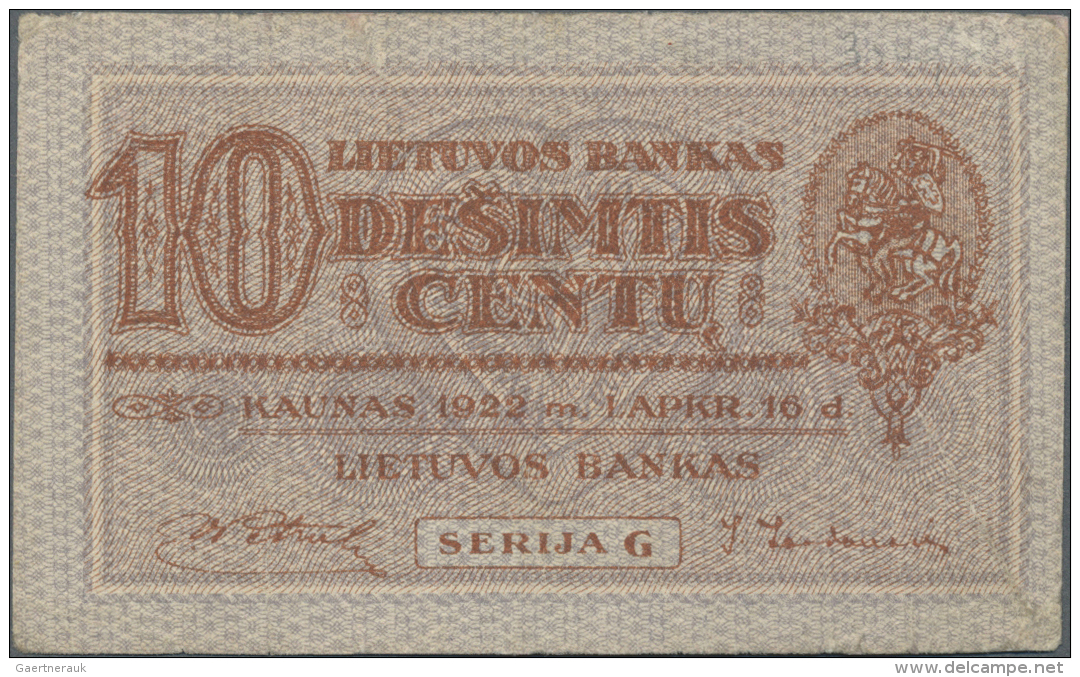 Lithuania / Litauen: 10 Centu 1922 P. 10a In Condition: F+. - Litouwen