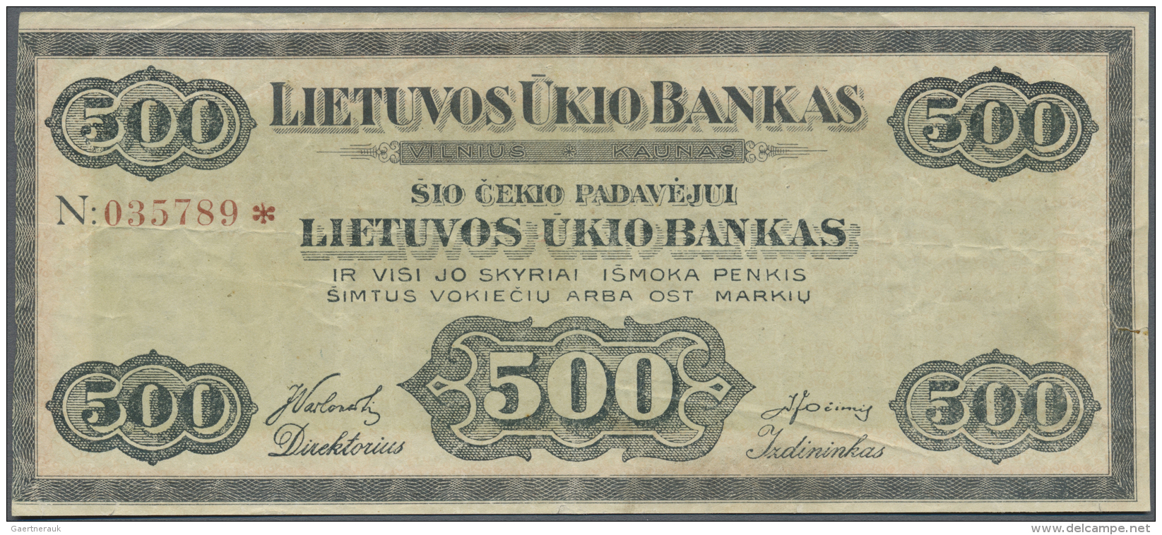 Lithuania / Litauen: 500 Ost Markiu ND(1919-20) P. A3, Highly Rare Note, Vertical And Horizontal Fold, Creases In Paper, - Lituania