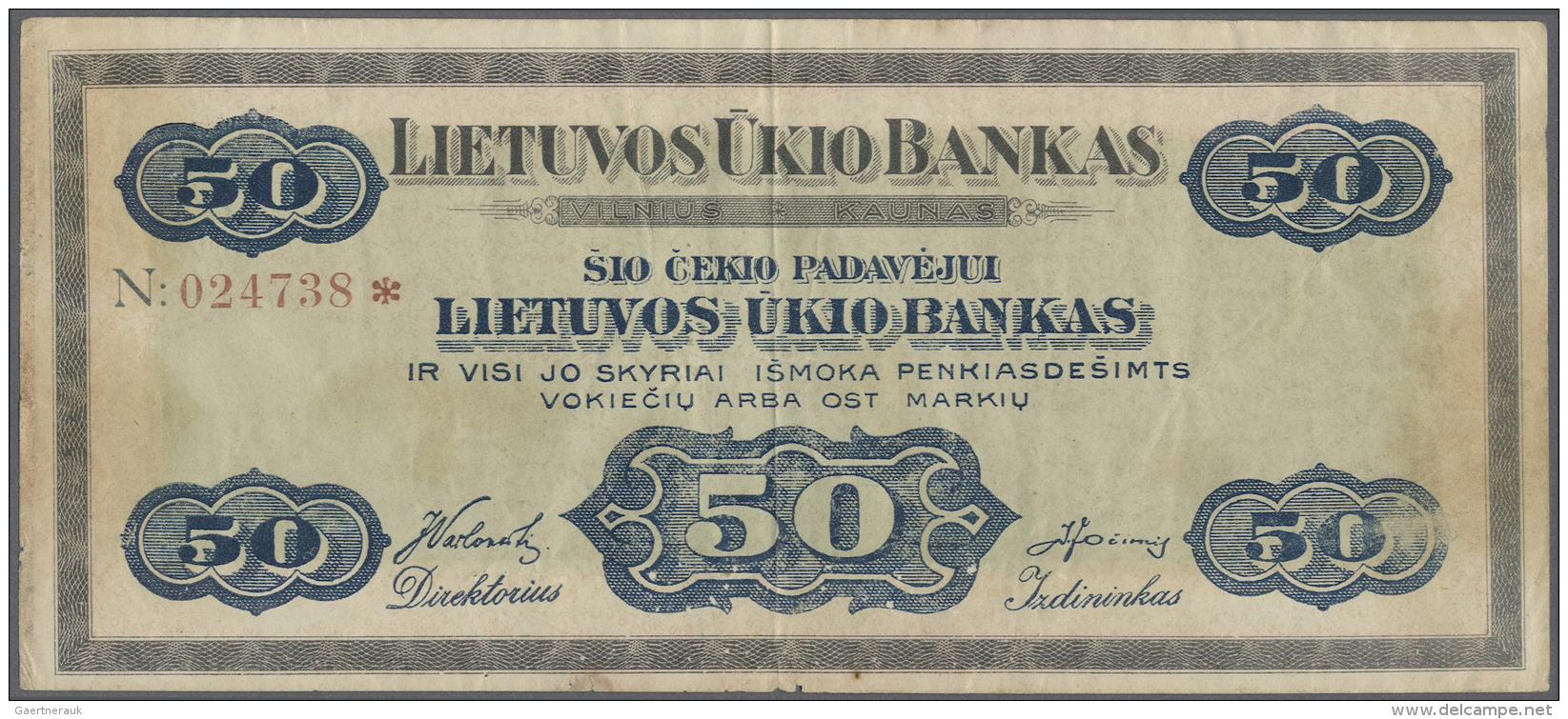 Lithuania / Litauen: 50 Ost Markiu ND(1919-20), Highly Rare, Nearly Unique Note With Only A Center Fold, Light Staining - Lituanie