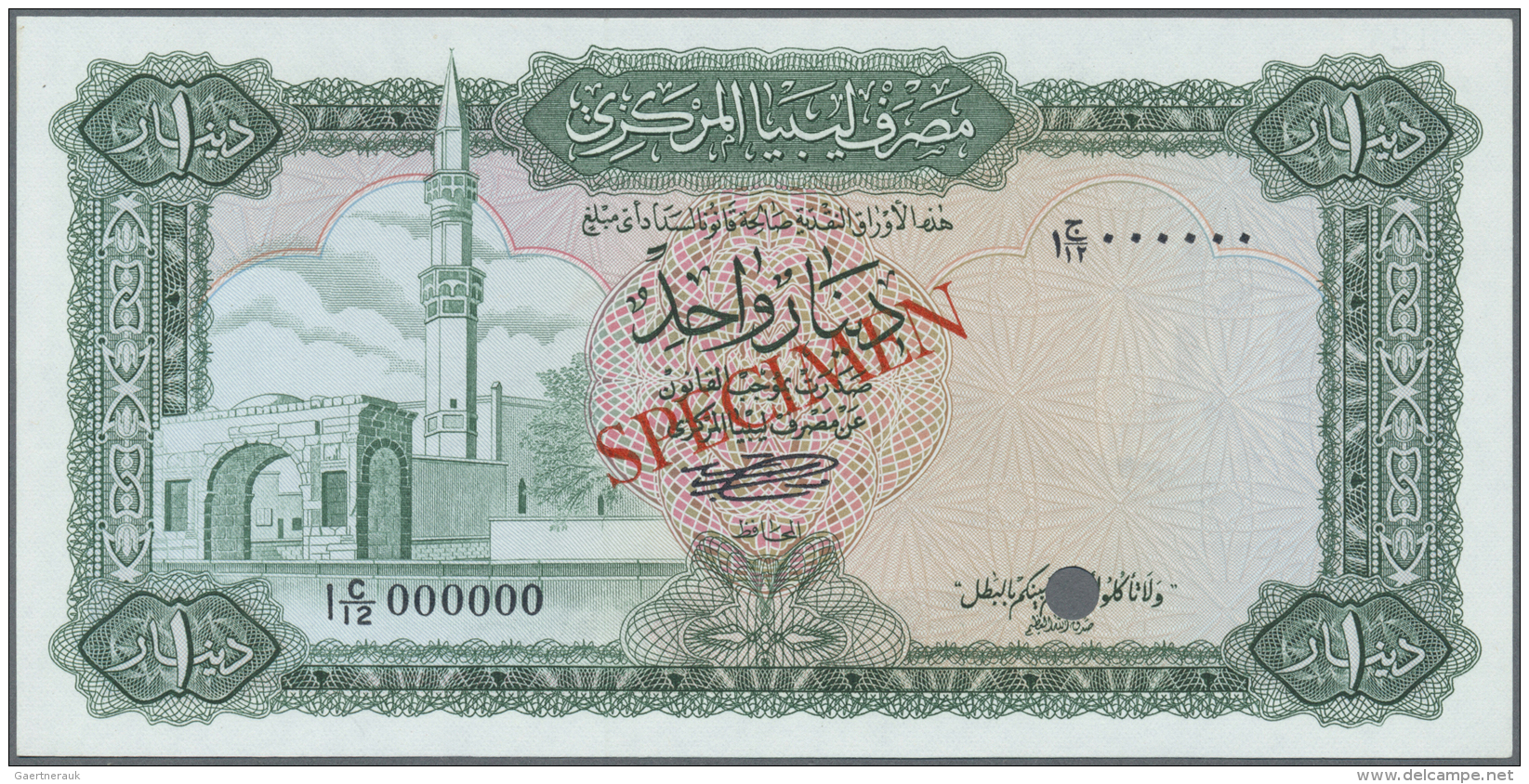 Libya / Libyen: 1 Dinar ND(1971/72) Color Trial (green Instead Of Blue) SPECIMEN, P.35bcts In Perfect UNC Condition - Libye