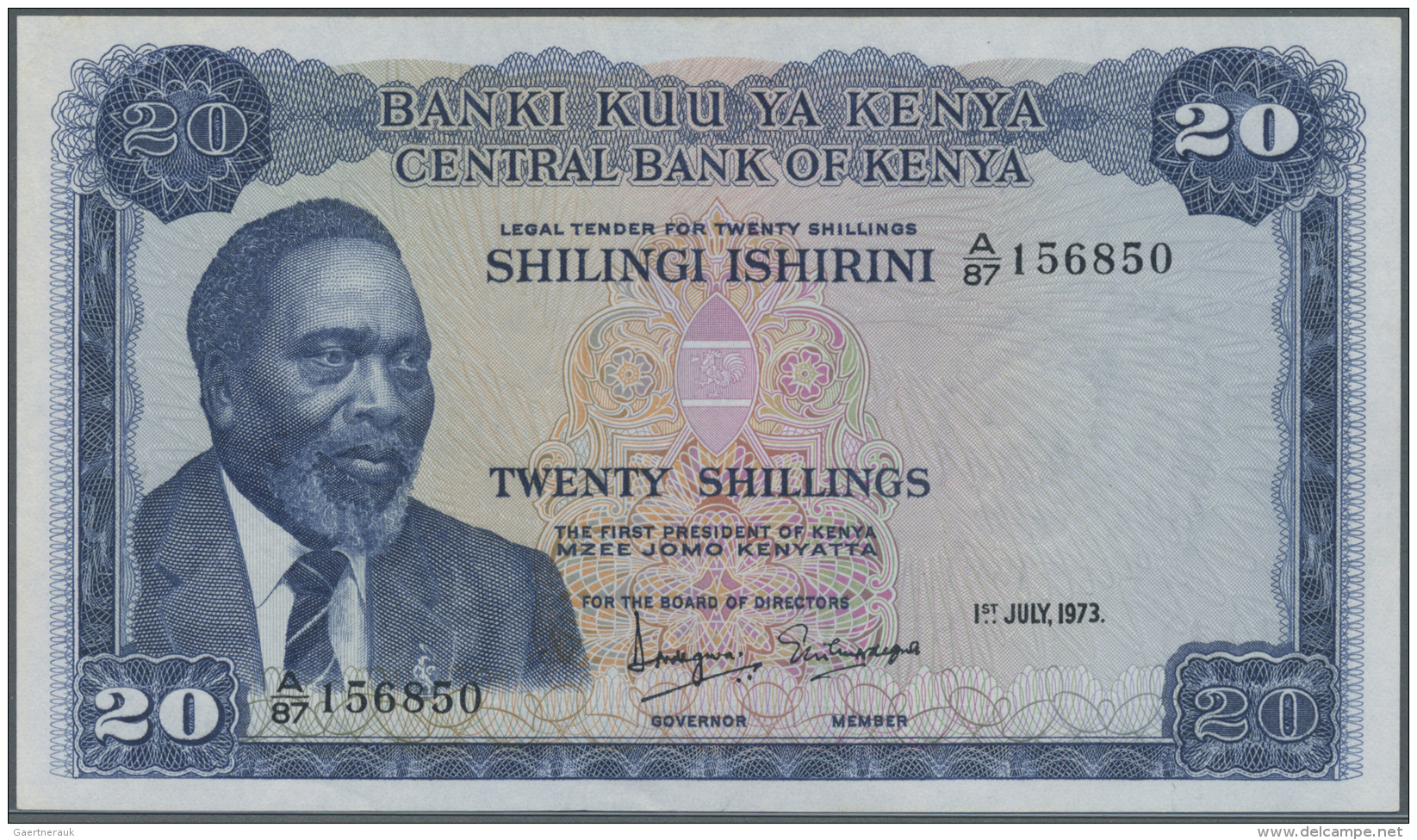 Kenya / Kenia: 20 Shillings 1973 P. 8d, Light, Center Fold, Light Creases At Upper Border, Condition: XF. - Kenia