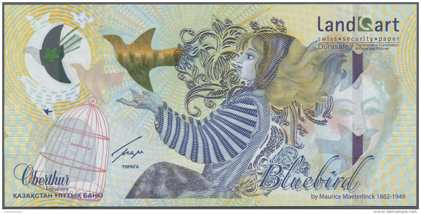 Kazakhstan / Kasachstan: Test Note BLUEBIRD Printed By The Banknote Printing Factory Of Kazakhstan On HYBRID Substrate W - Kazakhstan