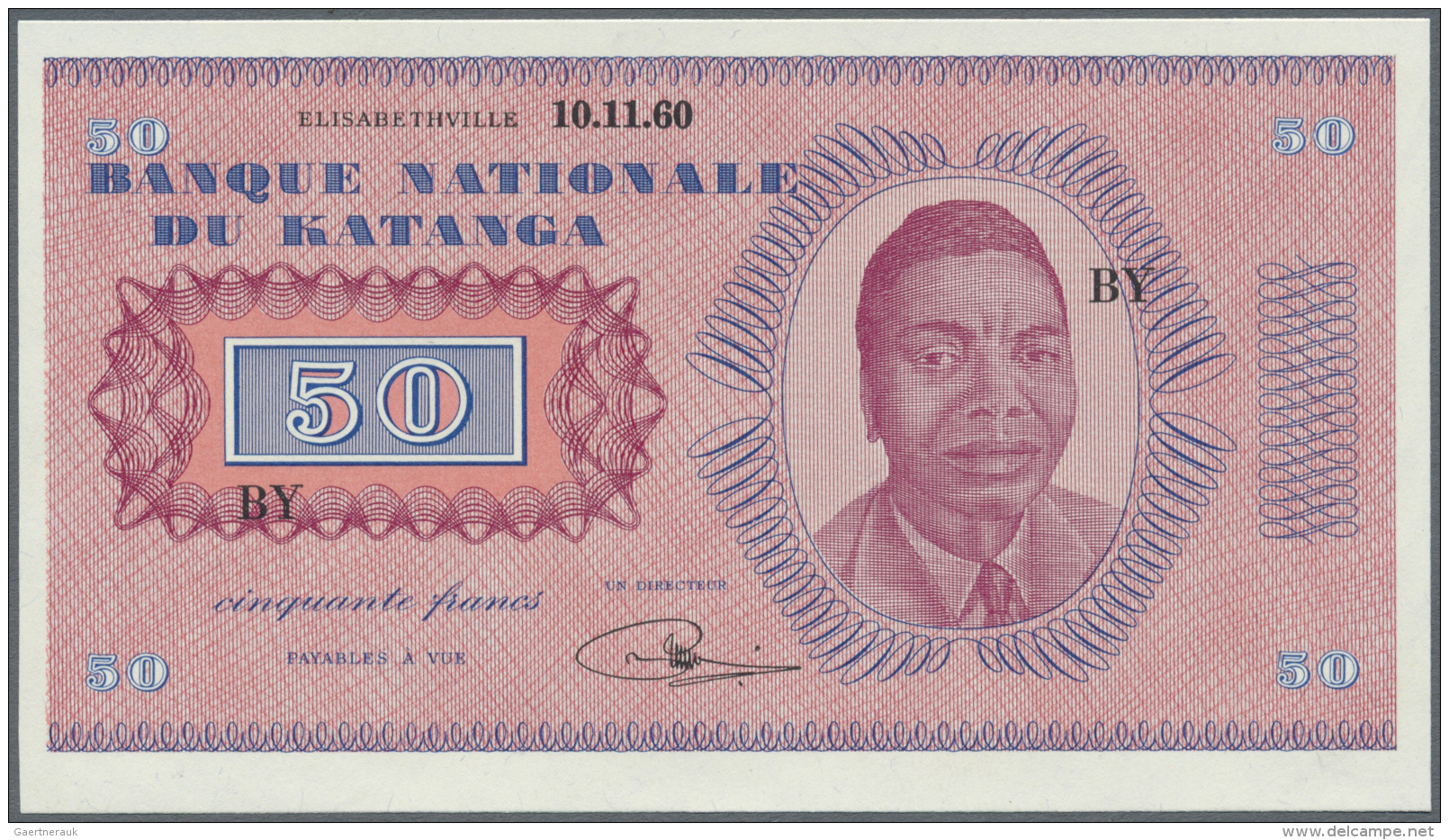 Katanga: 50 Francs 1950 P. 7 With Date Printed And Serial Prefix "BY" In Condition: UNC. - Altri – Africa