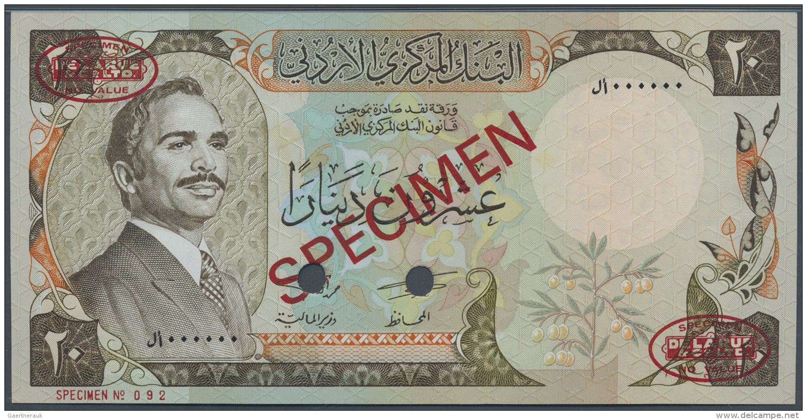 Jordan / Jordanien: 20 Dinars 1981 Specimen P. 21s2, Rarely Seen As PMG Graded Note In Condition: PMG 66 GEM UNCIRCULATE - Jordanie