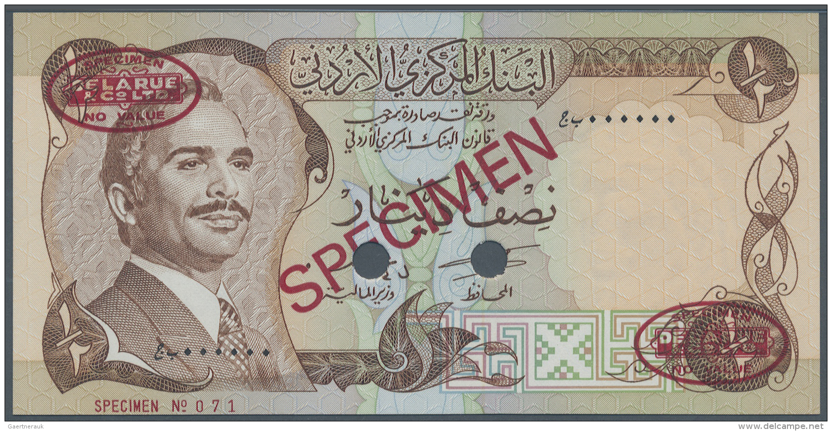 Jordan / Jordanien: 1/2 Dinar ND(1975-92), Serial # Prefix Beginning With "ïº" (Ba) SPECIMEN, P.17bs, With Ovpt. Specim - Jordanie