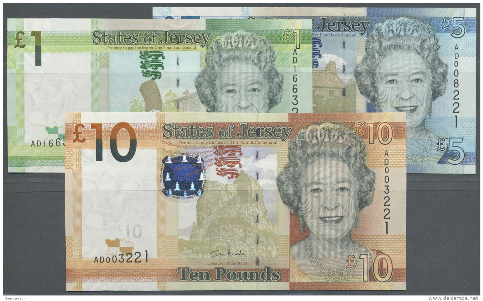 Jersey: Set Of 3 Notes 1, 5 And 10 Pounds 2010, All In Condition: UNC. (3 Pcs) - Altri & Non Classificati