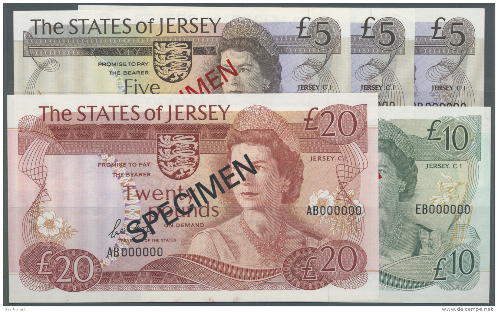 Jersey: Set With 5 Specimen Notes Of The 1970's/80's Series Containing 5 Pounds Specimen  With Signature Clennett, 2 X 5 - Autres & Non Classés