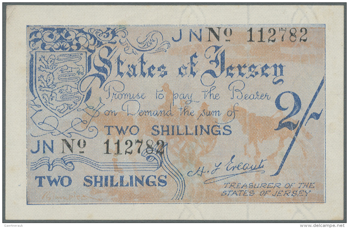 Jersey: 2 Shillings ND(1941-42) P. 3a, Only One Very Light Corner Fold At Upper Left, Otherwise Condition: AUNC. - Autres & Non Classés