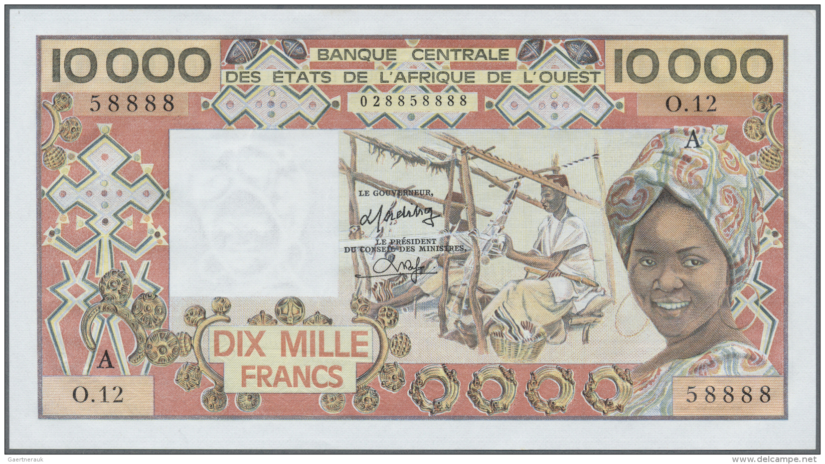 Ivory Coast / Elfenbeink&uuml;ste: 10.000 Francs ND(1977-92), Letter "A" = IVORY COAST, P.109Ac In Nearly Perfect Condit - Côte D'Ivoire