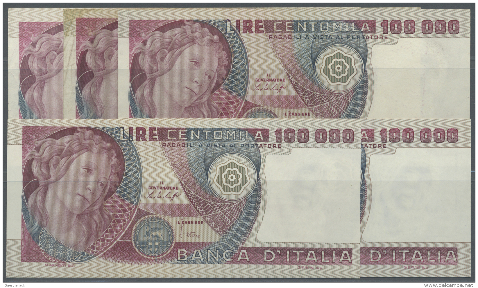 Italy / Italien: Set Of 5 Banknotes 100.000 Lire Containing 3x Pick 108a / Bi916 Dated 1978 (2x AUNC To UNC, 1x F+), 1x - Altri & Non Classificati