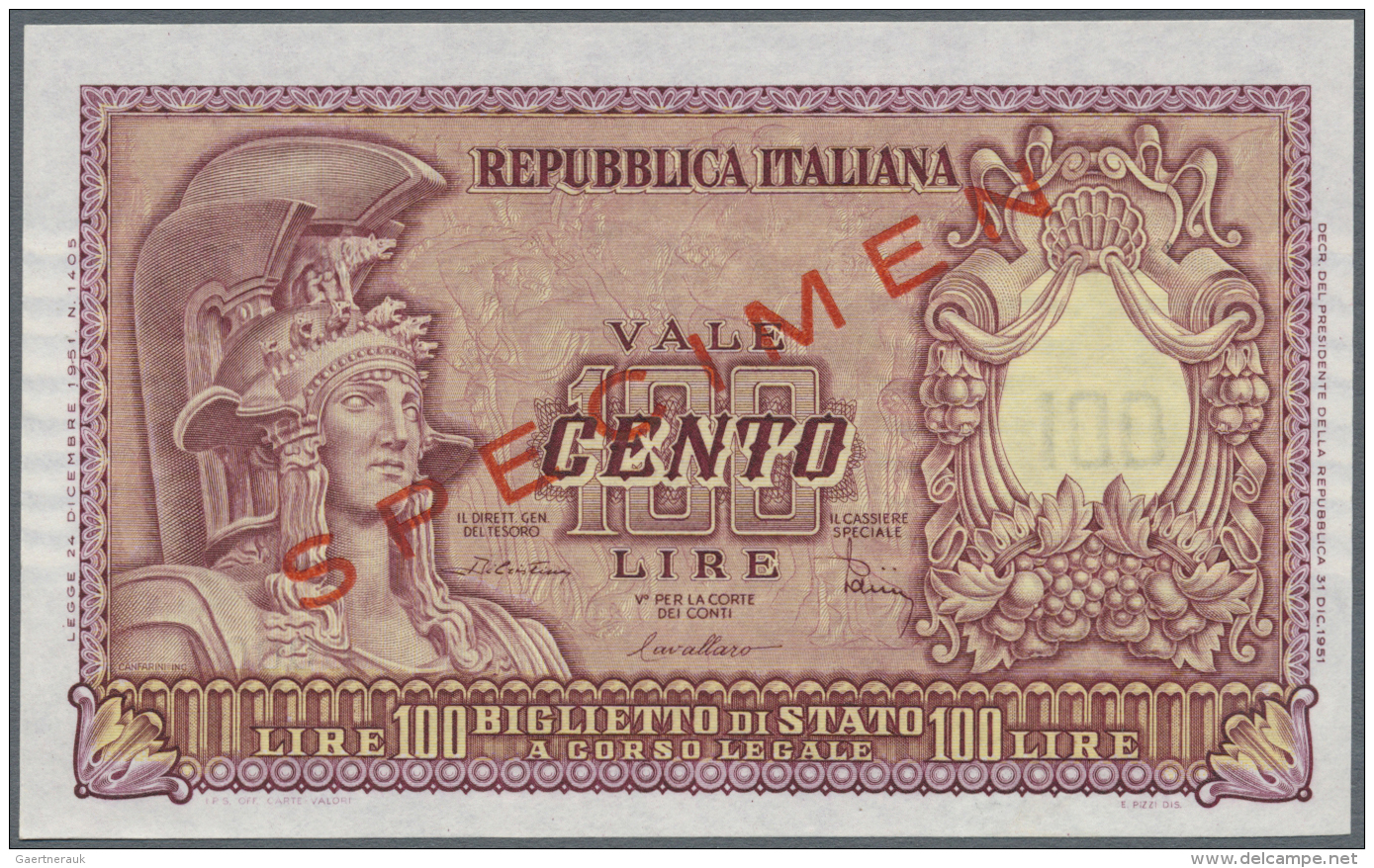 Italy / Italien: Biglietto Di Stato 100 Lire 1951 SPECIMEN, P.92s In Perfect UNC Condition. Very Rare! - Autres & Non Classés