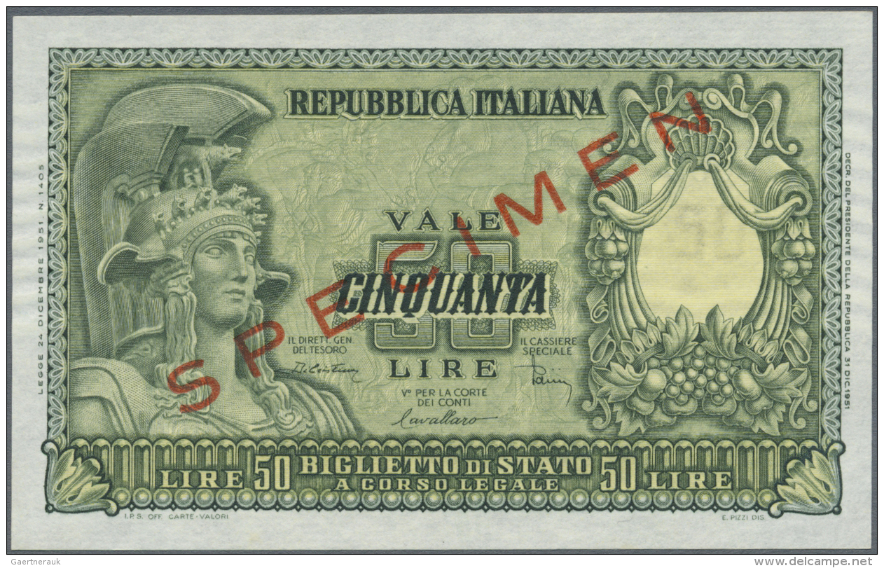 Italy / Italien: Biglietto Di Stato 50 Lire 1951 SPECIMEN, P.91s In Perfect UNC Condition. Very Rare! - Altri & Non Classificati