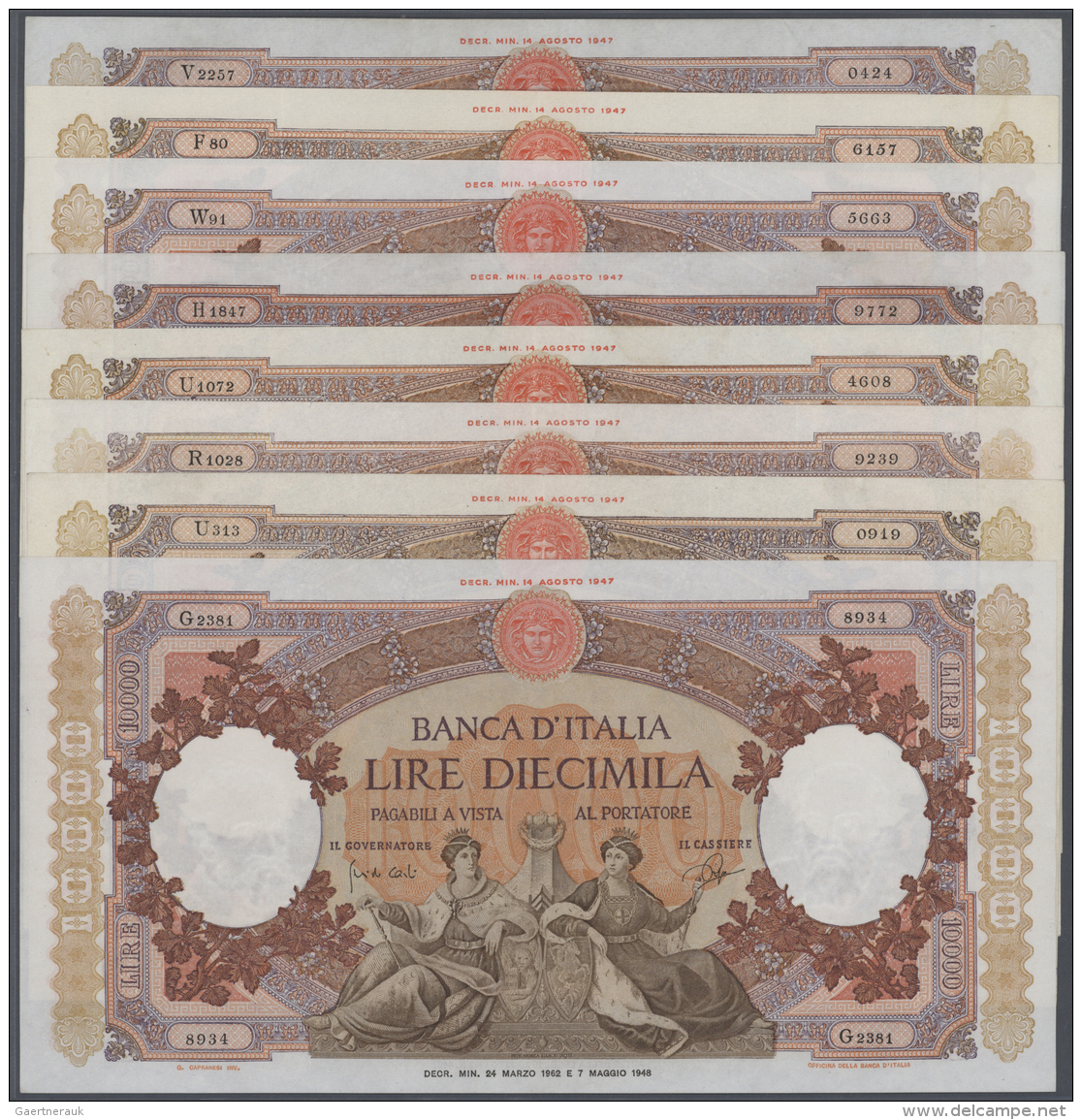 Italy / Italien: Set Of 18 Banknotes 10.000 Lire P. 89 Containing The Following Dates 2x 1962, 4x 1961, 1x 1959, 1x 1958 - Altri & Non Classificati