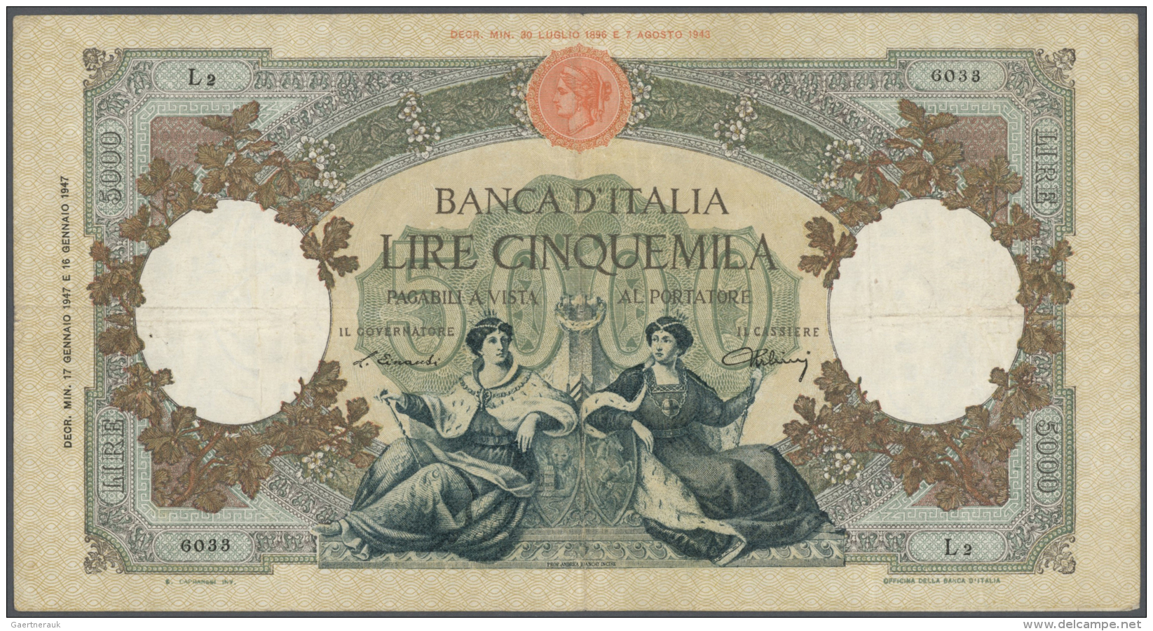 Italy / Italien: 5000 Lire 17.1.1947 P. 84 / Bi780, Rare Date Issue With High Catalog Value (Alpha), Used Condition With - Altri & Non Classificati