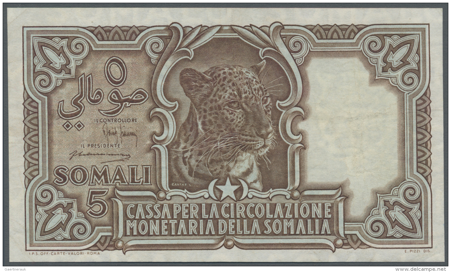 Italian Somaliland: Cassa Per La Circolazione Monetaria Della Somalia 5 Somali 1951, P.16, Very Nice Looking Note With A - Terra Di Somalia
