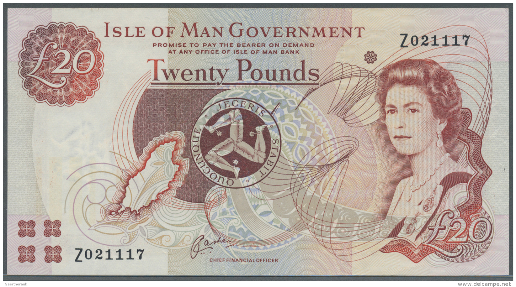 Isle Of Man: 20 Pounds ND(1990-91) Replacement Note Series "Z", P.43r, Soft Vertical Fold At Center, Some Other Minor Cr - Autres & Non Classés