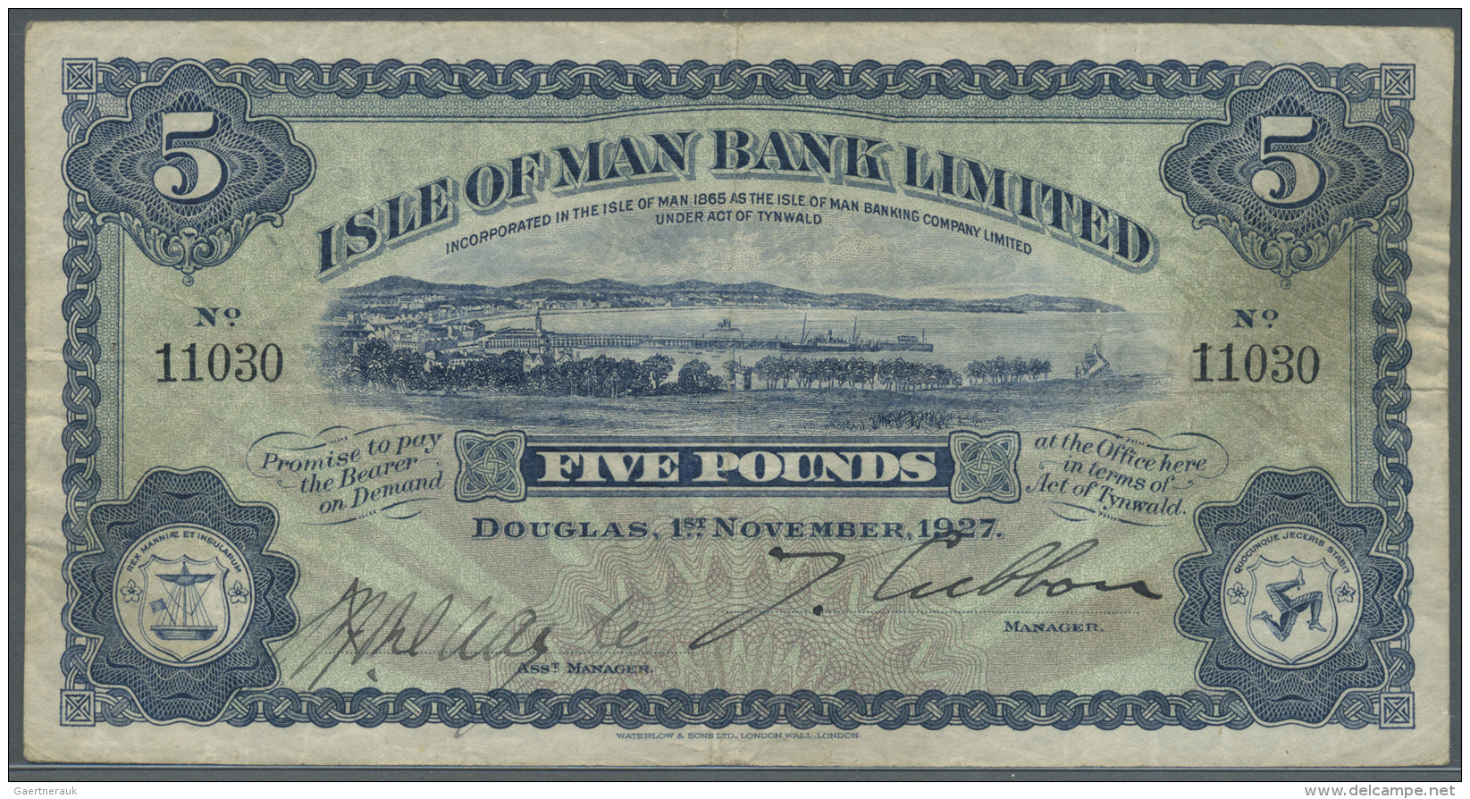 Isle Of Man: 5 Pounds 1927, P.5 Bwith Several Handling Marks Like Folds, Lightly Yellowed Paper And A Few Spots At Right - Autres & Non Classés