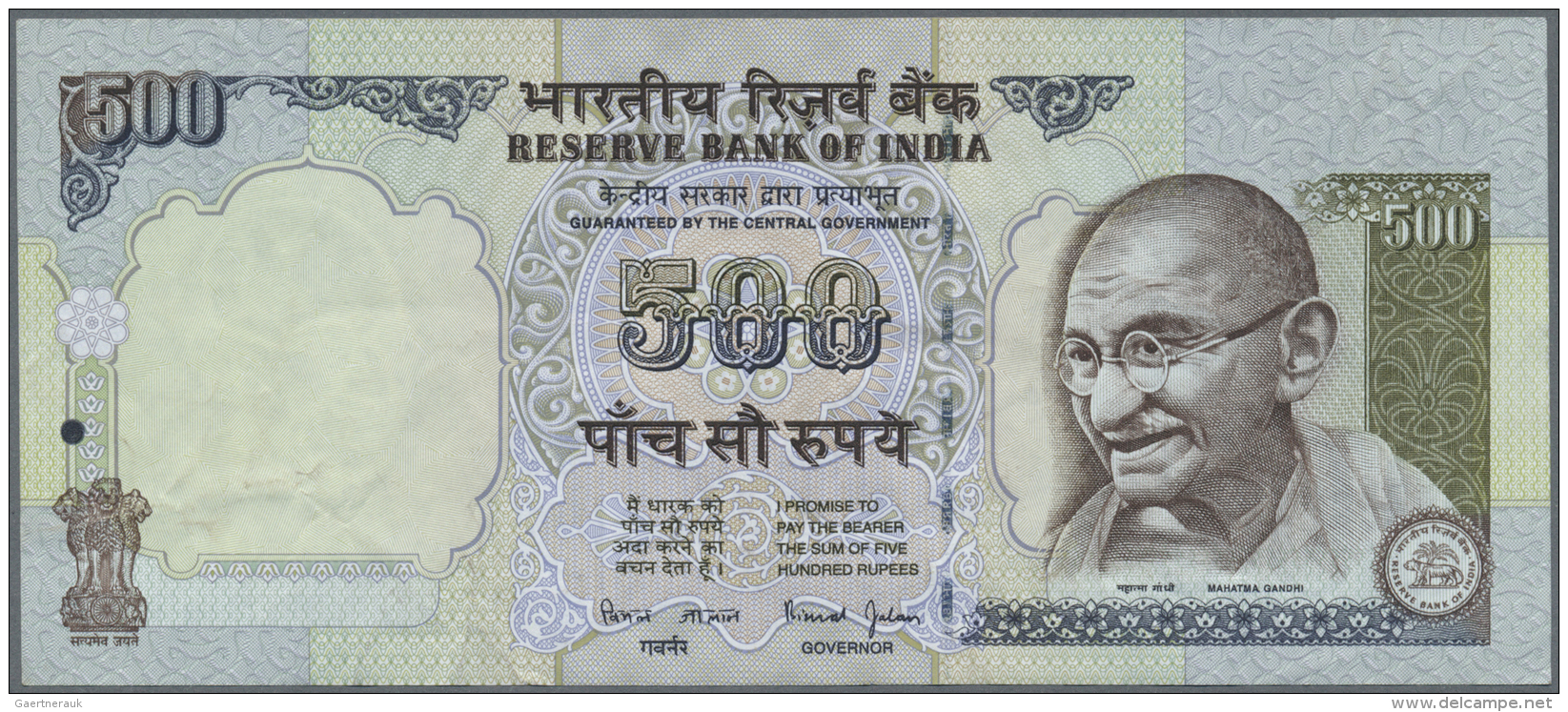 India / Indien: 500 Rupees ND P. 92b Error Note Printed Without Serial Numbers, Light Folds In Paper, No Holes Or Tears, - India