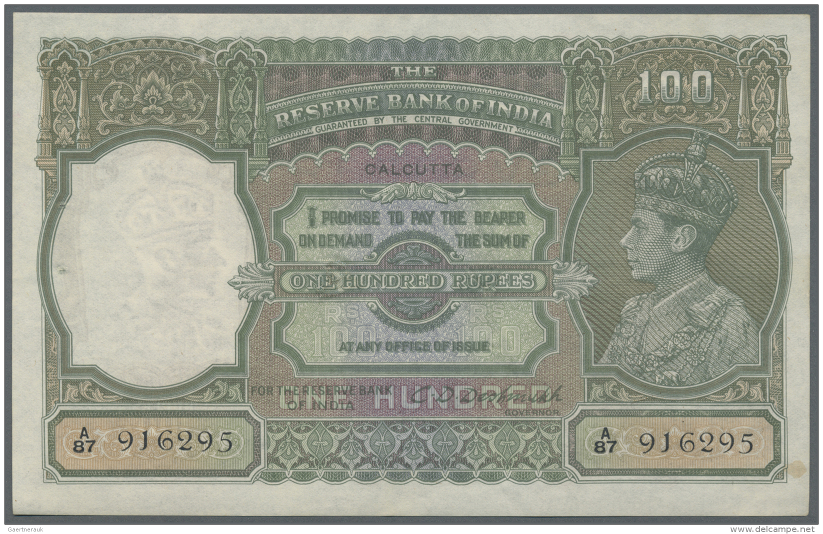 India / Indien: 100 Rupees ND(1937-43), Place Of Issue CALCUTTA With Signature Deshmuk, P.20e In Excellent Condition Wit - India