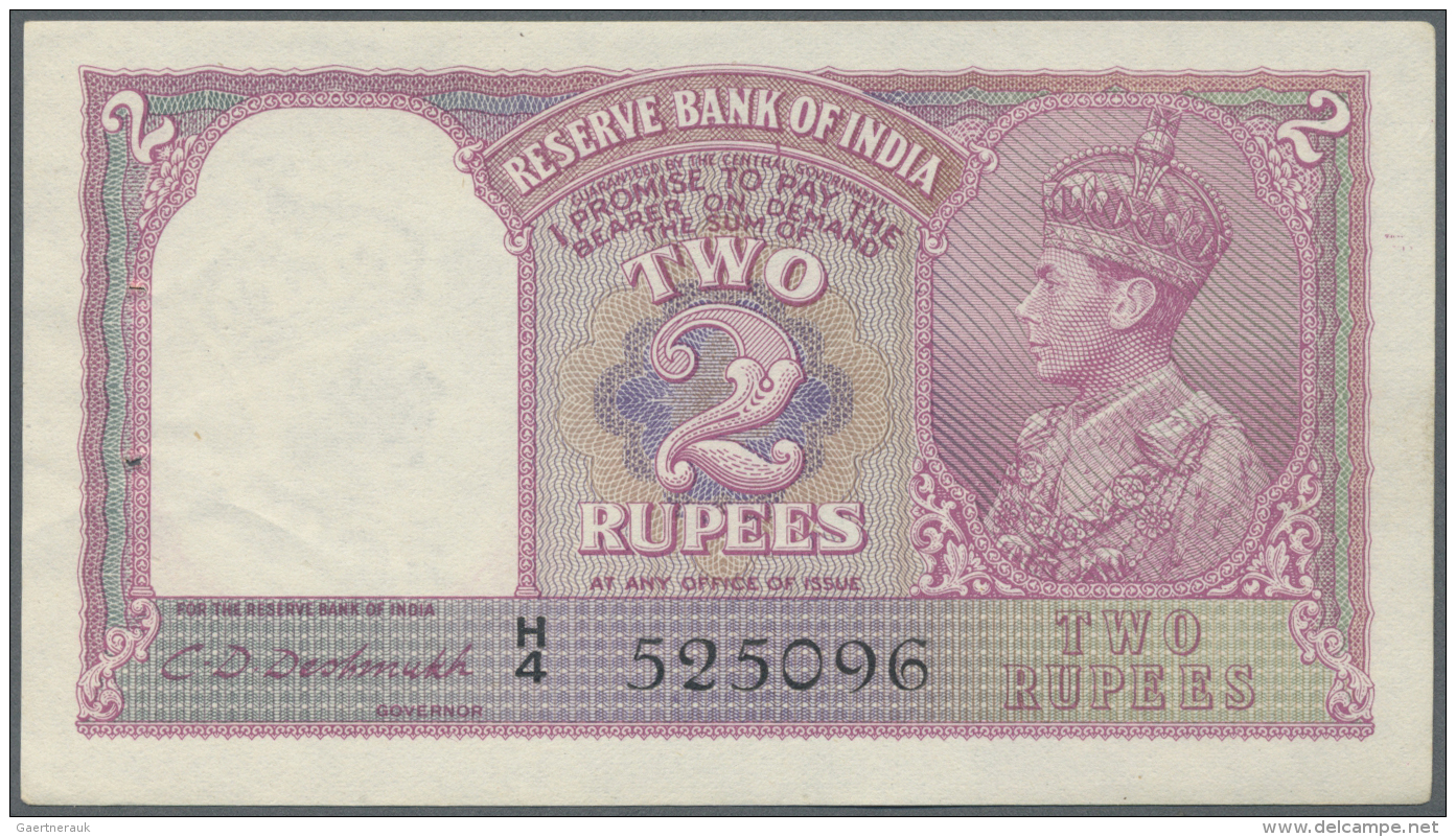 India / Indien: 2 Rupees ND P. 17b, Unfolded, Light Creases At Left, 2 Pinholes, Condition: XF. - Inde