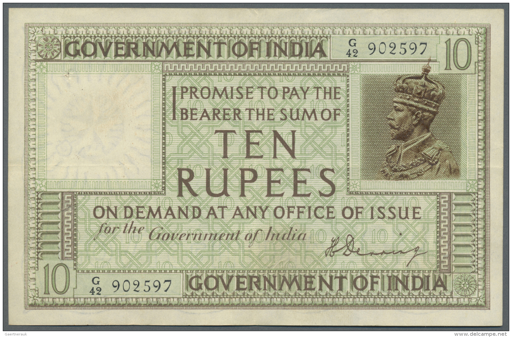India / Indien: 10 Rupees ND(1917-30), P.6, Vertically And Horizontally Folded, Small Pinhole At Upper Left And Minor Sp - India