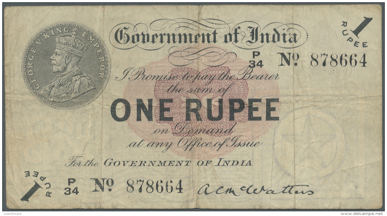 India / Indien: 1 Rupee 1917, P.1, Stronger Used W/o Pinholes. Condition: F - Inde