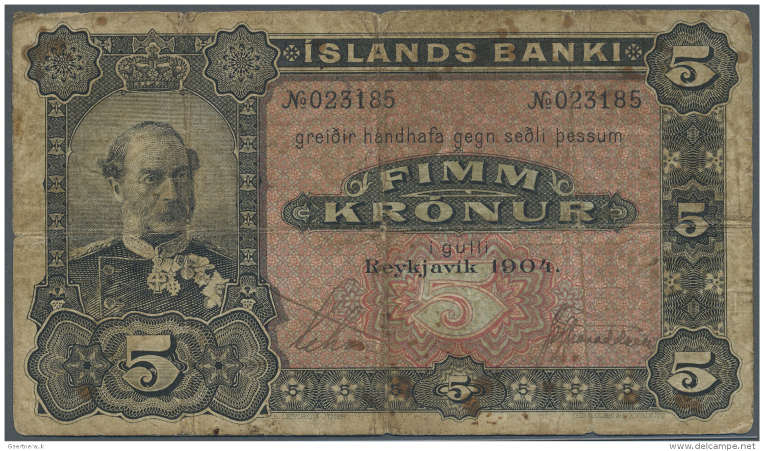 Iceland / Island: 5 Kronur 1904 P. 10, Used With Several Folds And Creases In Paper, Stained Oaoer, Center Hole, Stronge - Islanda
