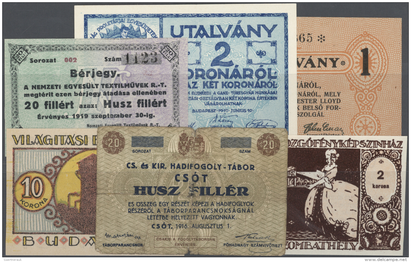 Hungary / Ungarn: Large Lot With 40 Pcs. Notgeld Hungary, Mainly Budapest And POW Camp Money Csot 10 Filler 1916, Most O - Hongrie