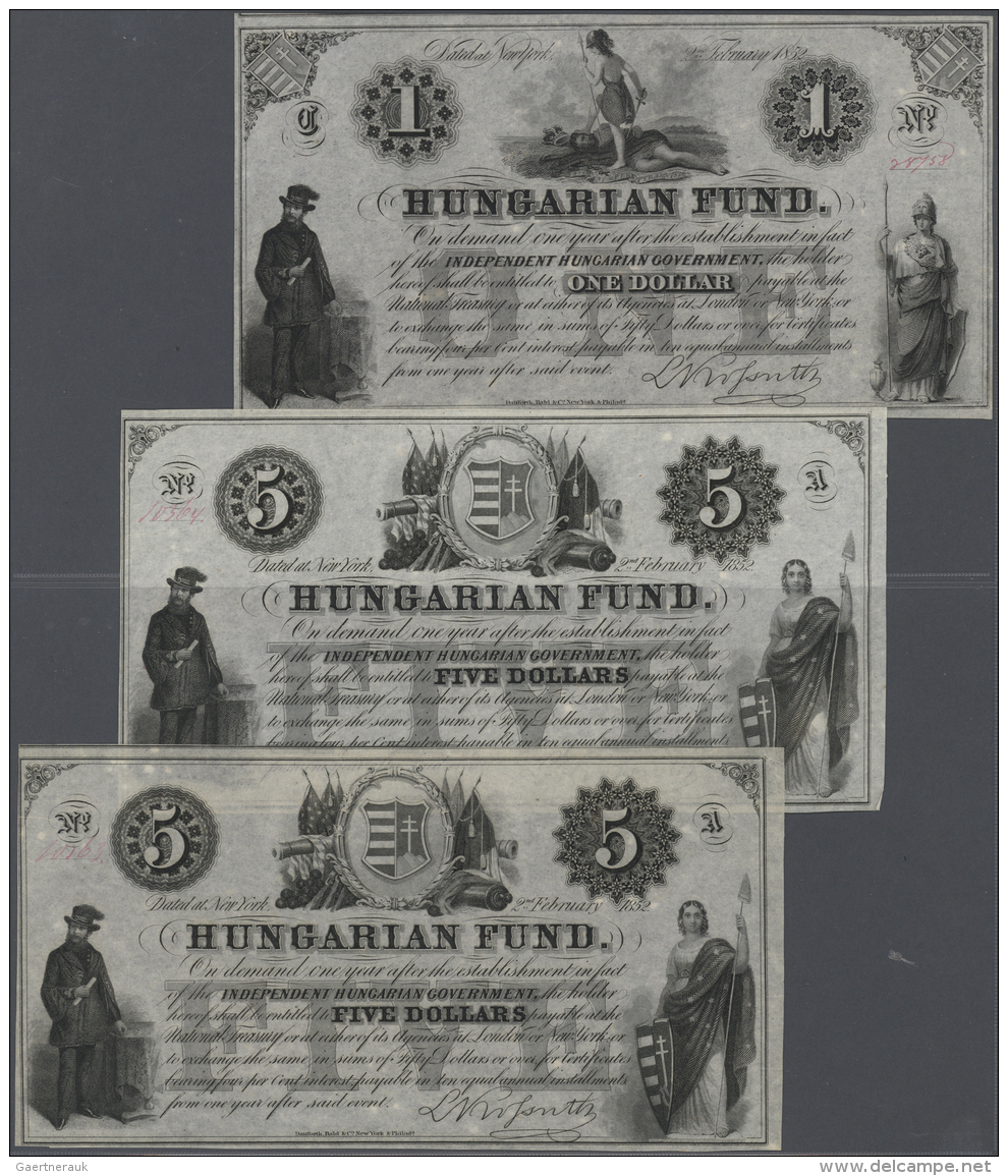 Hungary / Ungarn: Set With 3 Banknotes Of The Independent Hungarian Government 1 Dollar 1852 Issued Note With Serial Num - Ungheria